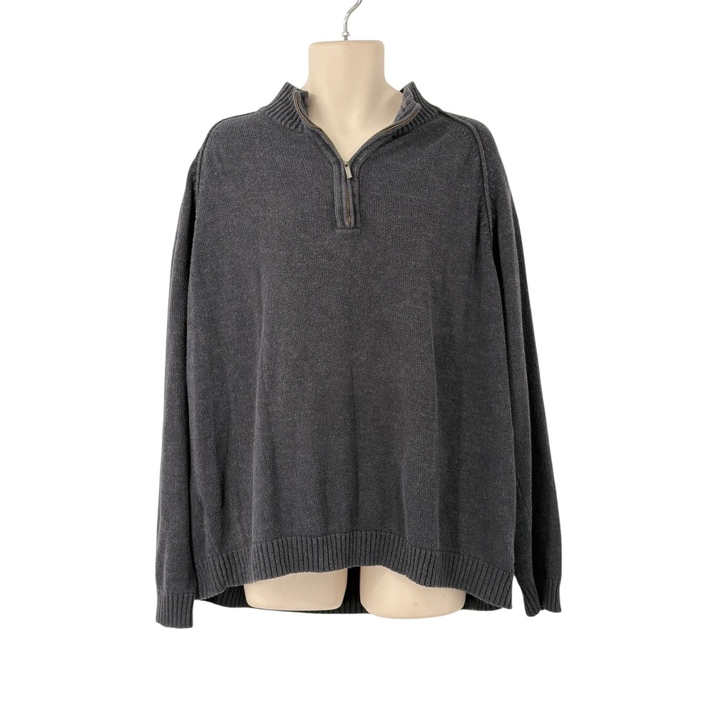 Tommy Bahama Mens Charcoal Gray 1/4 Zip Pullover Sweater Mock Neck Size 2XB